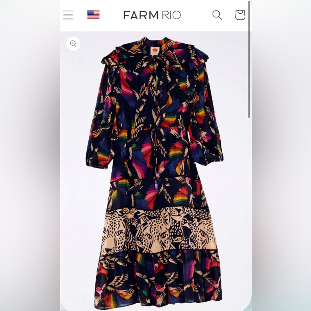 Farm Rio Black Macaw Maxi Dress Women’s Size L NWT